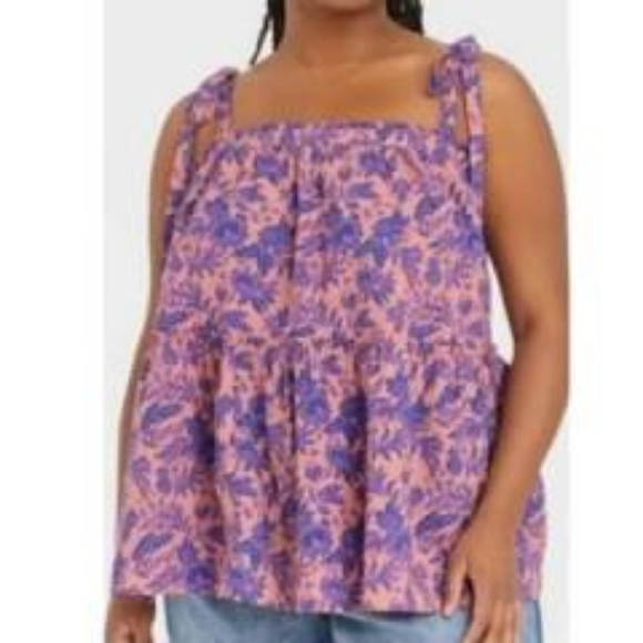 Women's Universal Thread floral tie at the shoulders tank top - Picture 1 of 8